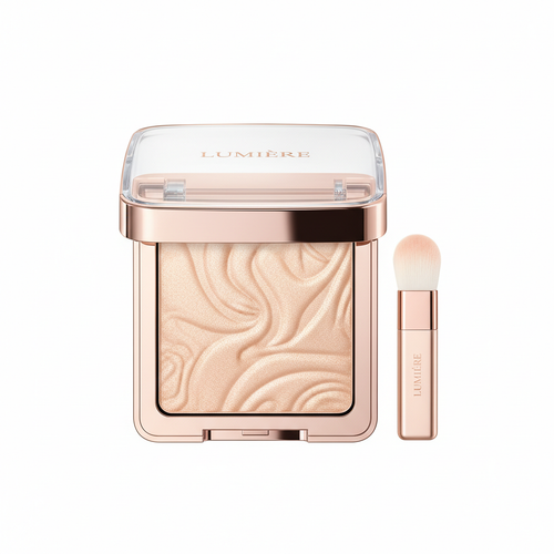 Luxury highlighter compact with shimmery champagne powder